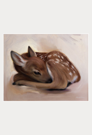 Oil On Paper Deer Painting
